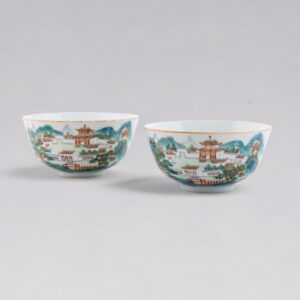 A pair of painted enamel landscape bowls (Daoguang mark and period, 1821-1850)