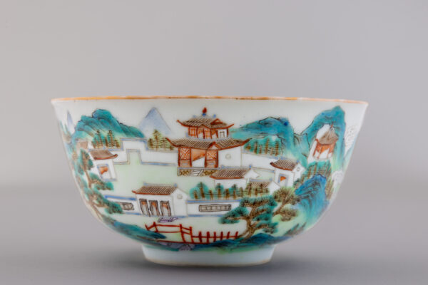 A pair of painted enamel landscape bowls (Daoguang mark and period, 1821-1850)