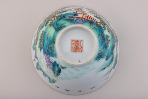 A pair of painted enamel landscape bowls (Daoguang mark and period, 1821-1850)