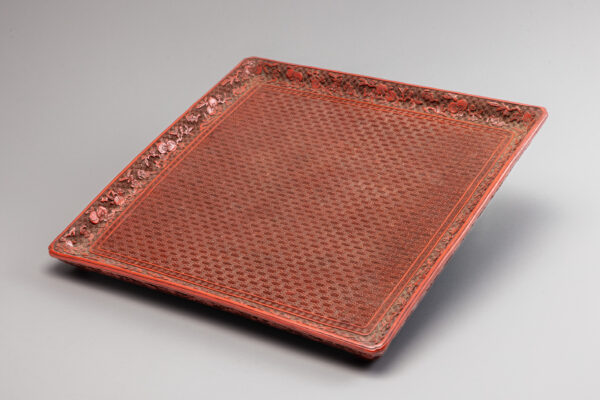 A rare carved cinnabar lacquer square tray (Qianlong period, 1735-1796)